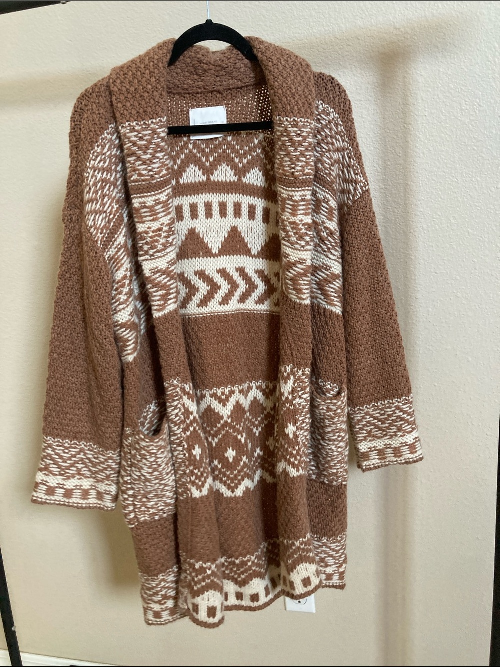 Lucky Brand Open-Front Brown Patterned Cardigan Sweater